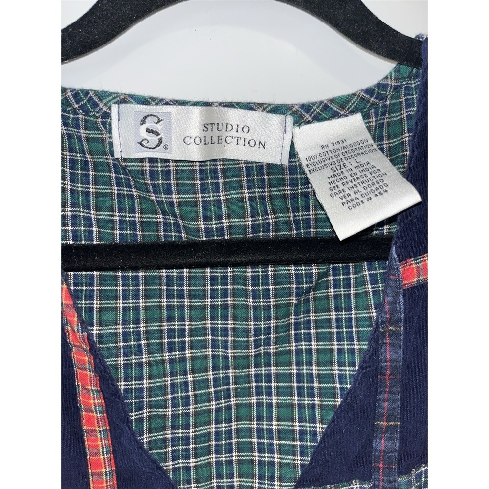VTG Teacher's Vest Womans Large Navy Blue Plaid Corduroy School Kidcore 80s 90 - Picture 4 of 7
